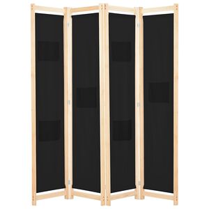 vidaXL Sobna pregrada s 4 panela od tkanine 160 x 170 x 4 cm crna