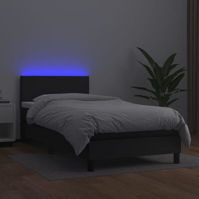 vidaXL Krevet box spring s madracem LED crni 90x200 cm od umjetne kože