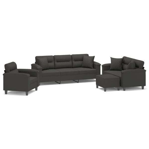 vidaXL 4-dijelni set sofa s jastucima tamnosivi od mikrovlakana