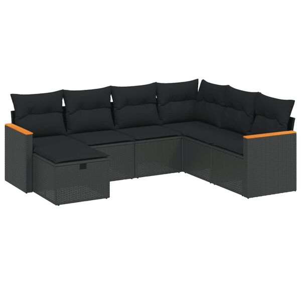 vidaXL 7-dijelni set vrtnih sofa od poliratana s jastucima crni