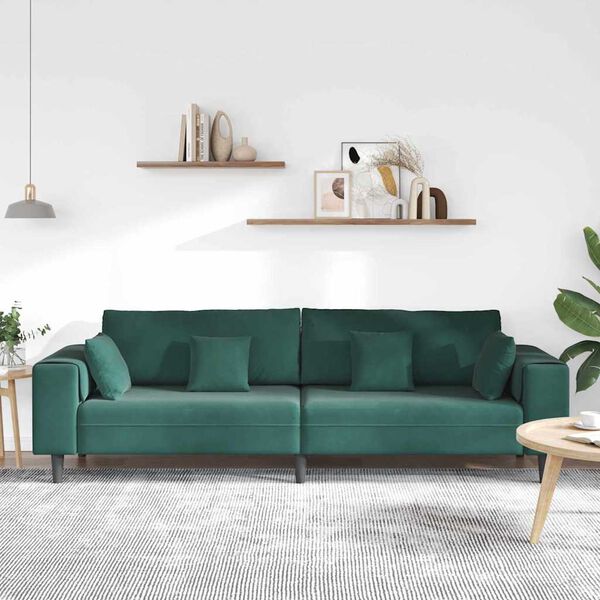 vidaXL Baršunasta sofa s jastukom Tamnozelena 208 cm Baršun