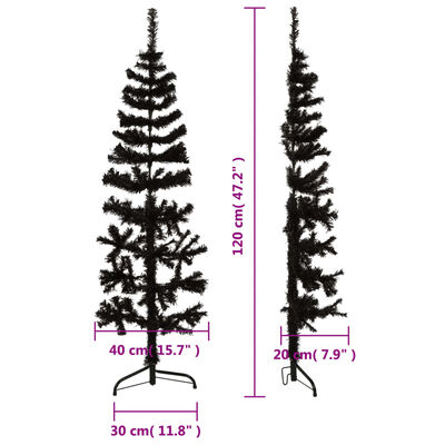 vidaXL Tanka umjetna polovica božićnog drvca sa stalkom crna 120 cm