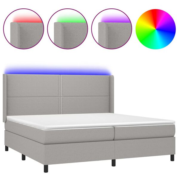 vidaXL Krevet box spring s madracem LED svjetlosivi 200x200 cm tkanina