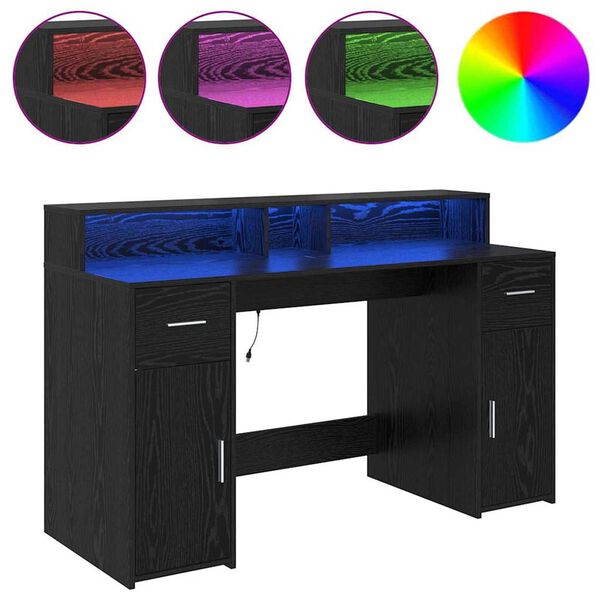 vidaXL Stol s ladicama Crni hrast 140 x 55 x 91 cm Konstruirano drvo