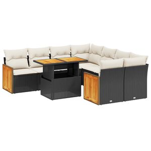 vidaXL 9-dijelni set vrtnih sofa s jastucima crni od poliratana