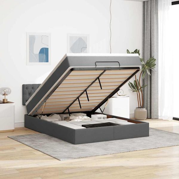 vidaXL Otomanski krevet s madracem i LED tamnosivi 140x190 cm tkanine