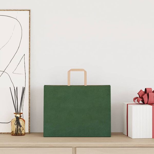 vidaXL Papirnate vrećice 250 kom s ručkama zelene 32x17x25 cm