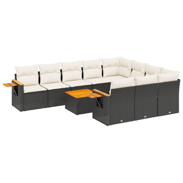 vidaXL 11-dijelni set vrtnih sofa od poliratana s jastucima crni