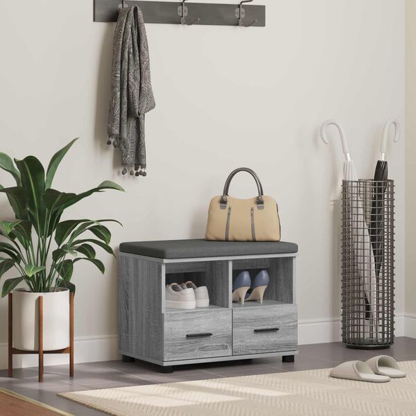 vidaXL Klupa za hodnik s jastukom Siva Sonoma 60 x 38 x 46 cm