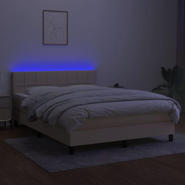 vidaXL Krevet box spring s madracem LED krem 140x190 cm od tkanine