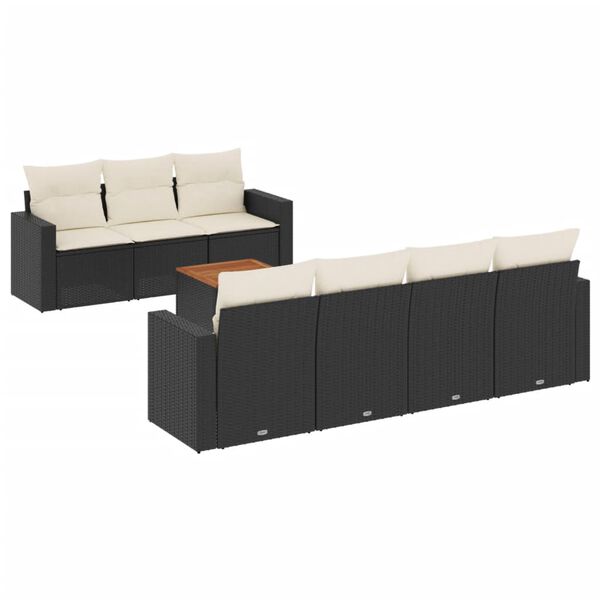 vidaXL 8-dijelni set vrtnih sofa od poliratana s jastucima crni