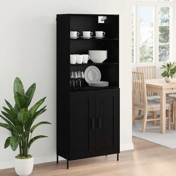 vidaXL Highboard Crni hrast 69,5 x 34 x 180 cm Konstruirano drvo