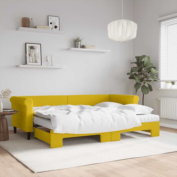 vidaXL Dnevni krevet na razvlačenje s madracima žuti 80x200 cm bar&scaron;un