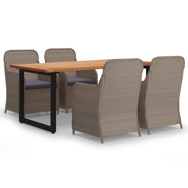 vidaXL 5-dijelni vrtni blagovaonski set s jastucima poliratan smeđi