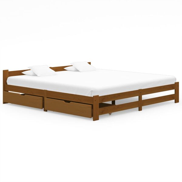 vidaXL Okvir za krevet s 2 ladice boja meda 200 x 200 cm od borovine