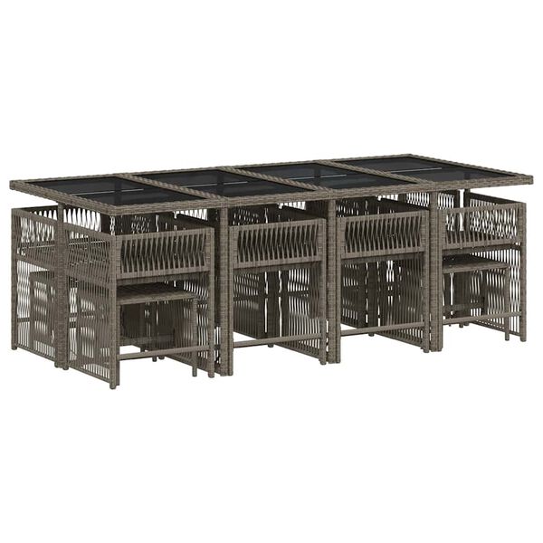 vidaXL 13-dijelni vrtni blagovaonski set s jastucima poliratan sivi