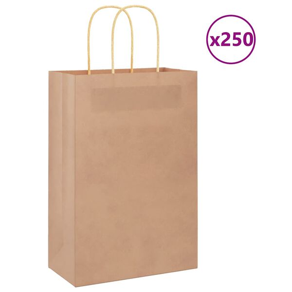 vidaXL Papirnate vrećice 250 kom s ručkama smeđe 21x11x31 cm