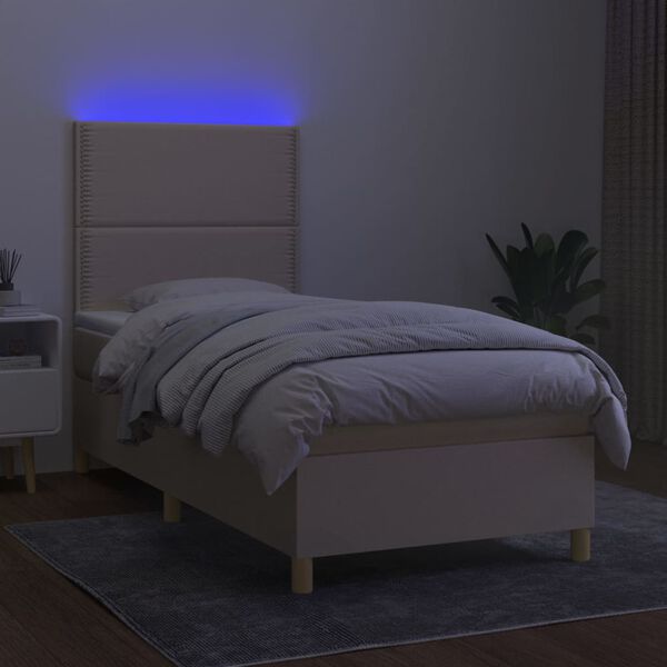 vidaXL Krevet box spring s madracem LED krem 100x200 cm od tkanine