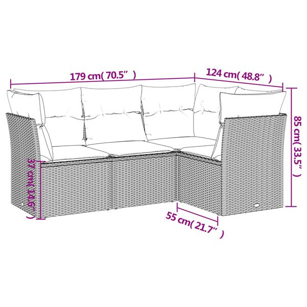vidaXL 4-dijelni set vrtnih sofa od poliratana s jastucima sivi