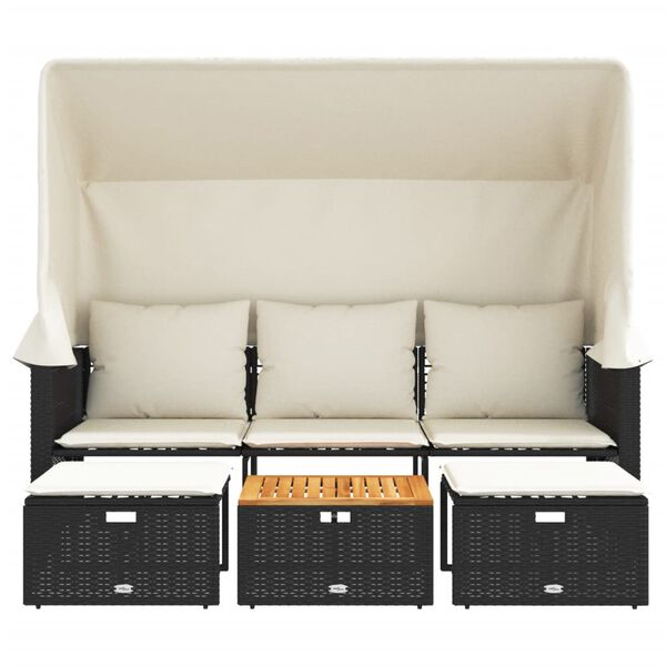 vidaXL Vrtni trosjed s krovom i tabureima crni od poliratana