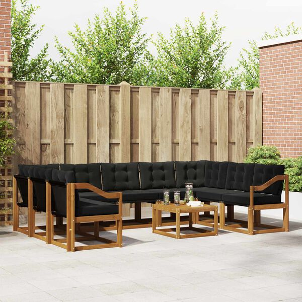 vidaXL Set vanjskih sofa 10 pcs Prirodna i crna Čvrsto drvo akacije