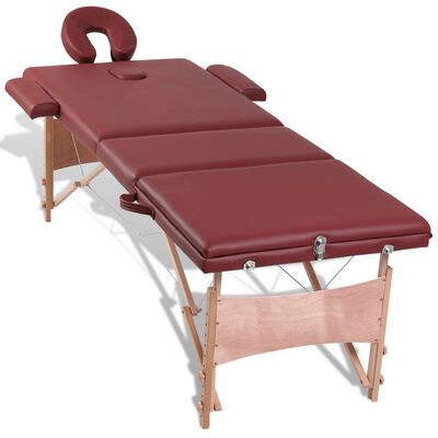 Stol za masažu,sklopivi sa drvenim okvirom,3 dijela,Crveni