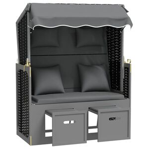 vidaXL Ležaljka za plažu s jastukom antracit-crna od poliratana i drva