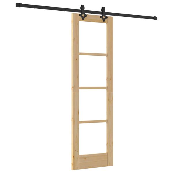 vidaXL Klizna vrata Prirodna 61 x 198,5 cm Masivna borovina i staklo