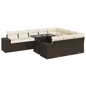 vidaXL 11-dijelni set vrtnih sofa od poliratana s jastucima smeđi