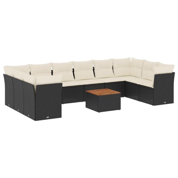 vidaXL 11-dijelni set vrtnih sofa od poliratana s jastucima crni