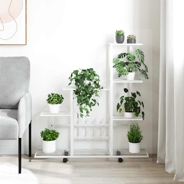 vidaXL Stalak za cvijeće s kotačima 94,5 x 25 x 92,5 cm bijeli metalni