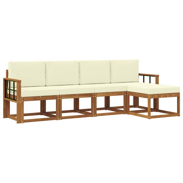 vidaXL Set vanjskih sofa 5 pcs Prirodna i krem Čvrsto drvo akacije