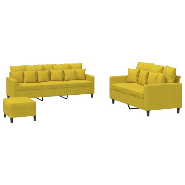 vidaXL 3-dijelni set sofa s jastucima žuti baršunasti