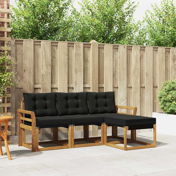 vidaXL Set vanjskih sofa s jastukom 4 pcs Prirodna i crna