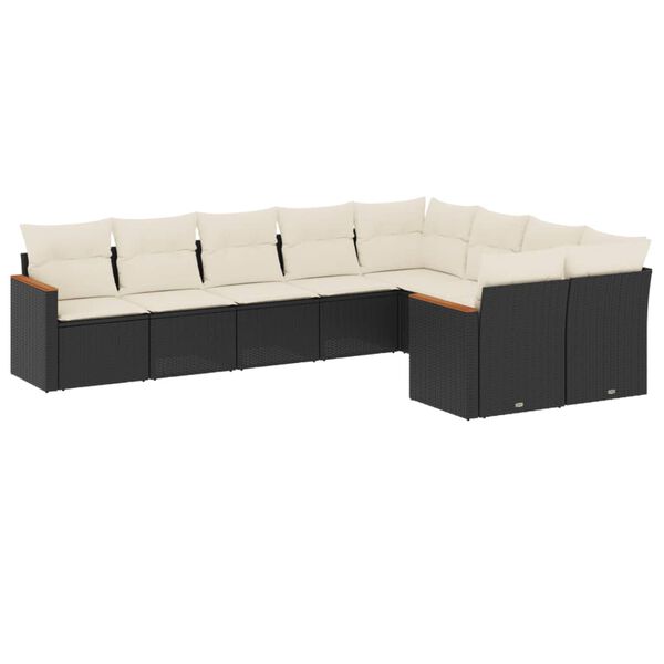 vidaXL 9-dijelni set vrtnih sofa s jastucima crni od poliratana
