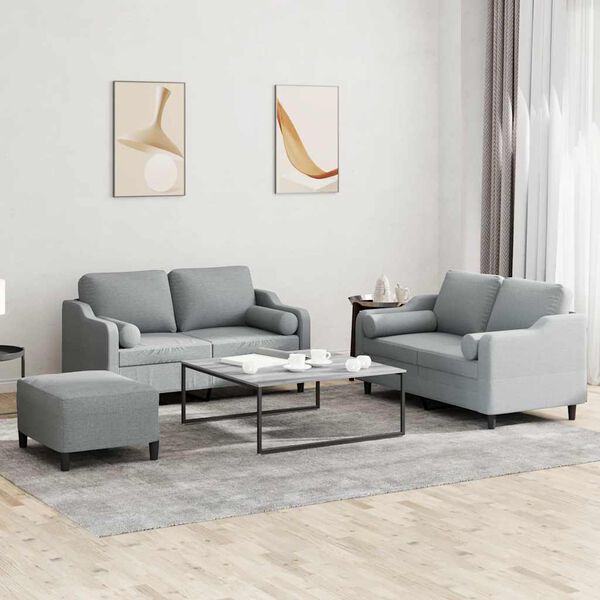 vidaXL 3-dijelni set sofa s jastucima svjetlosivi od tkanine