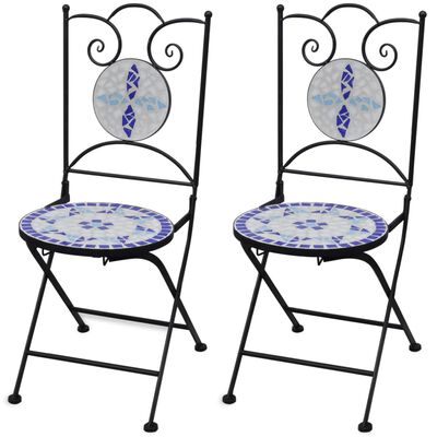vidaXL Sklopive bistro stolice 2 kom keramičke plavo-bijele