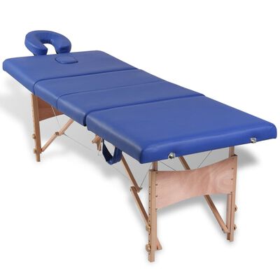 vidaXL Plavi sklopivi stol za masažu s 4 zone i drvenim okvirom