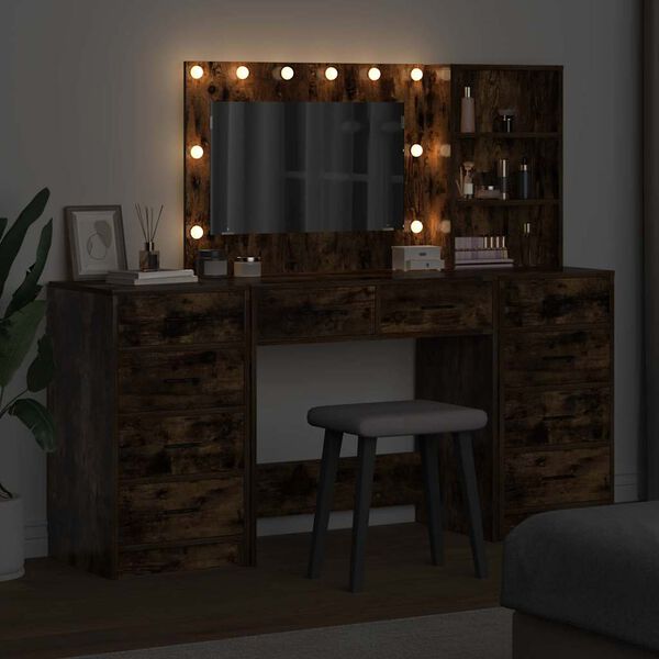 vidaXL Toaletni stol s ladicama 3 pcs Dimljeni hrast Konstruirano drvo