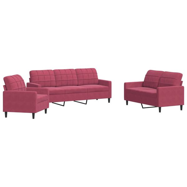 vidaXL 3-dijelni set sofa s jastucima crvena boja vina bar&scaron;unasti