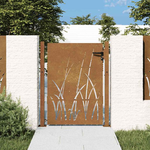 vidaXL Vrtna vrata 100x150 cm Corten čelik dizajn trave