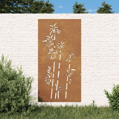 vidaXL Vrtni zidni ukras 105 x 55 cm čelik COR-TEN s uzorkom bambusa