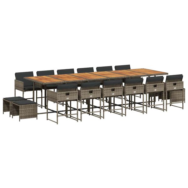 vidaXL 17-dijelni vrtni blagovaonski set s jastucima poliratan sivi