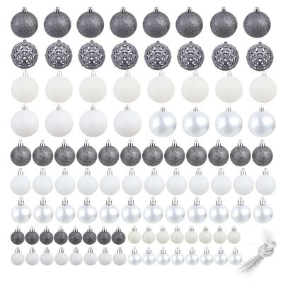 vidaXL Set božićnih kuglica 100 komada 3/4/6 cm bijeli/sivi