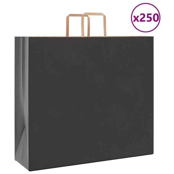 vidaXL Papirnate vrećice 250 kom s ručkama crne 54x15x49 cm