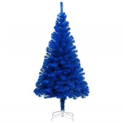 vidaXL Umjetno osvijetljeno božićno drvce s kuglicama plavo 120 cm PVC