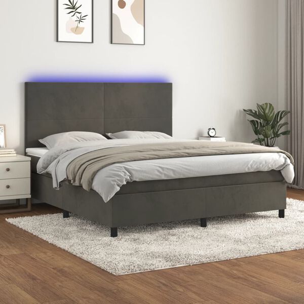 vidaXL Krevet box spring s madracem LED tamnosivi 180x200 cm bar&scaron;un