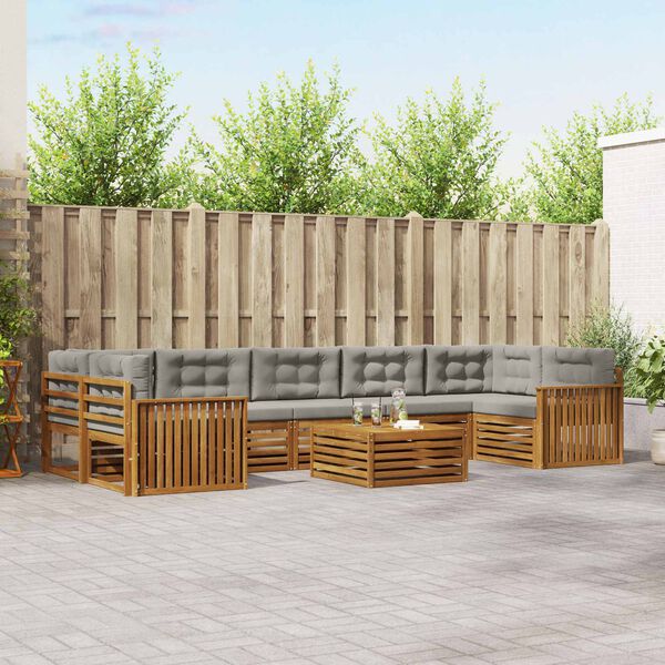 vidaXL Set vanjskih sofa s jastukom 8 pcs Prirodna i svijetlo siva