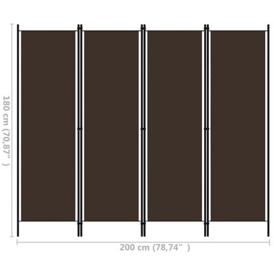 vidaXL Sobna pregrada s 4 panela smeđa 200 x 180 cm
