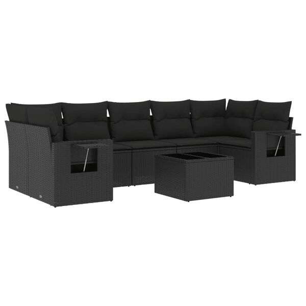 vidaXL 8-dijelni set vrtnih sofa od poliratana s jastucima crni
